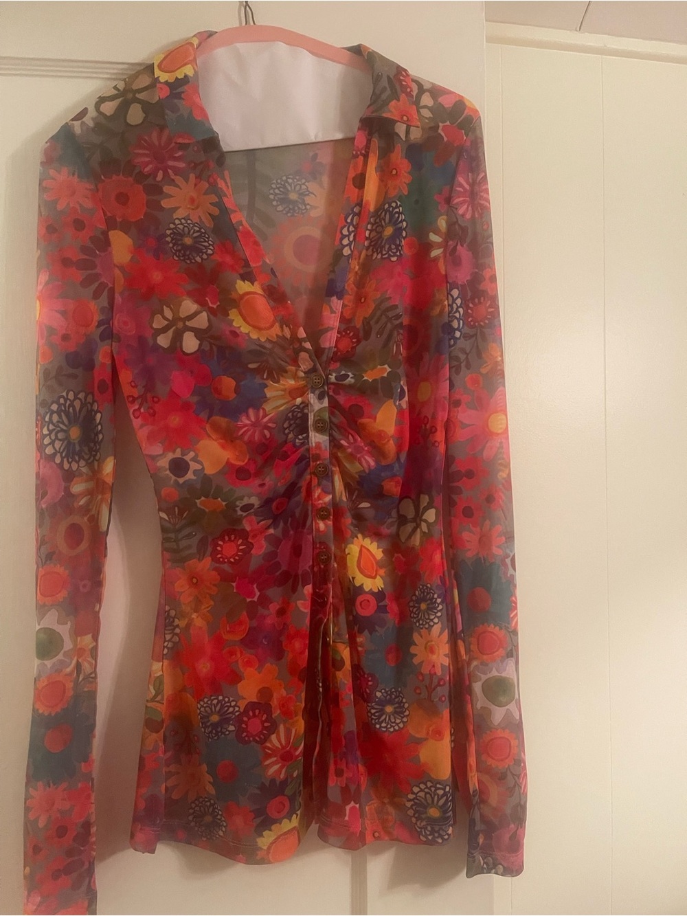 NATURAL LIFE Multi-Color Floral Ruched Long-Sleeve Dress cute boho hippie style